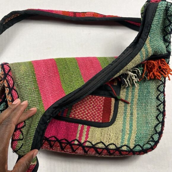 Boho Fringed Woven Crossbody Purse Tribal Festival Bag Multicolor Southwest - Picture 9 of 12
